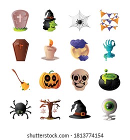 collection of icons for halloween on white background vector illustration design