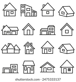 A collection of icons of houses. Vector huts. Houses and huts line vector icons. EPS 10.
