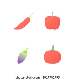 a collection of icons or illustrations of types or kinds of chilies. Capsicum frutescens, rocoto chilies, numex chilies, and cherry or pimento peppers. flat style. vector design elements