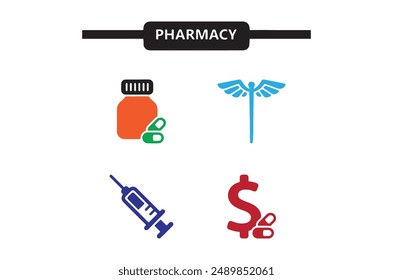 a collection of icons including a pharmacy and a pharmacy.