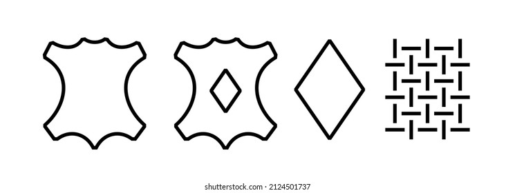 A collection of icons indicating the material from which the shoes are made (genuine leather, textiles). Symbols on shoe labels. Isolated vector illustration on white background.