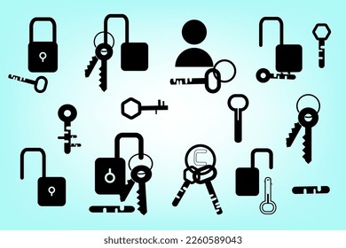 Collection of icons key lock security silhouette for decorative abstract background vector illustration