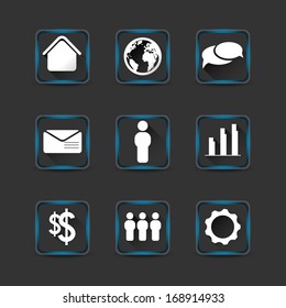 collection of icons with long shadows and blue light effect