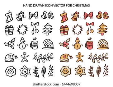 Collection of icons for Marry Christmas and Happy New Year. This is elements - tree, warm, gift, cap, snowman, etc. Set of vector illustration