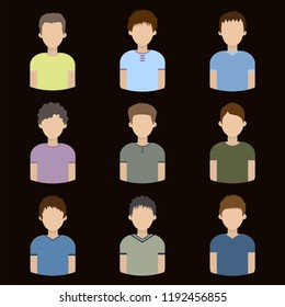 collection of icons of men in a flat style. male avatars. set of images of young men. vector illustration.