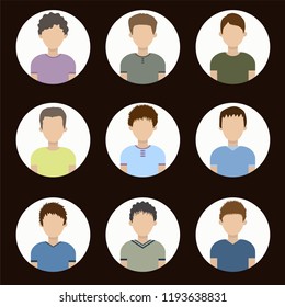 collection of icons of men in a flat style. male avatars. set of images of young men. vector illustration.