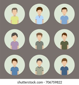 collection of icons of men in a flat style. male avatars. set of images of young men. vector illustration.