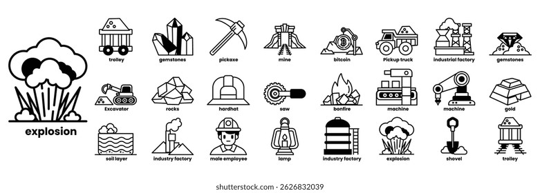 A collection of icons for mining and construction. 