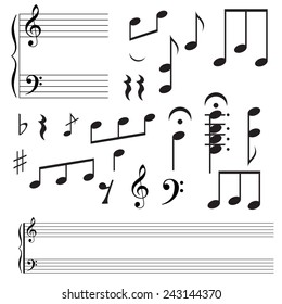 Collection icons  music note. Vector illustration.