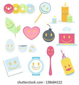 Collection of icons on white background.