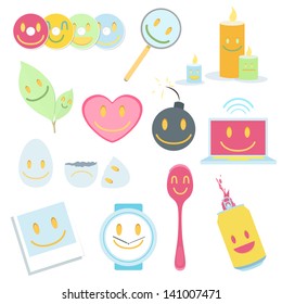 Collection of icons on white background.