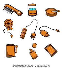 Collection of icons on a white background related to the room theme vector illustration