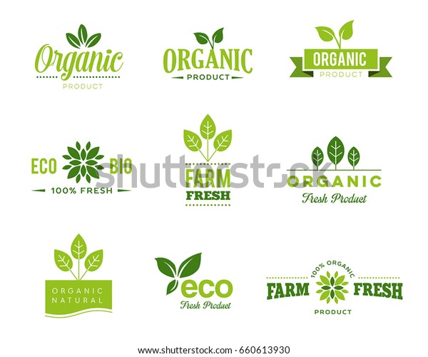 Collection Icons Organic Natural Products Ecology Stock Vector (Royalty ...