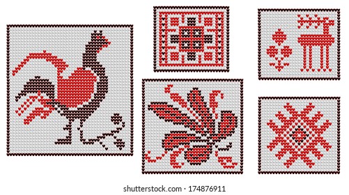 Collection of icons or ornament elements in the Ukrainian style