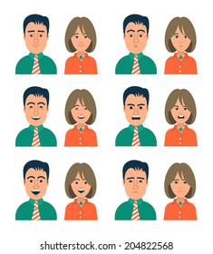 Collection of icons of people in modern flat style with different facial expressions. Perfect to use as personal avatar on forums, blogs or web applications.