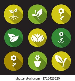 Collection of icons for plant care. Green icons.