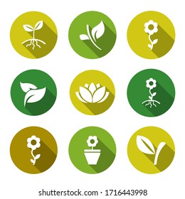 Collection of icons for plant care. Green icons.