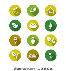 Collection of icons for plant care. Green icons.