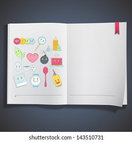 Collection of icons printed on white book