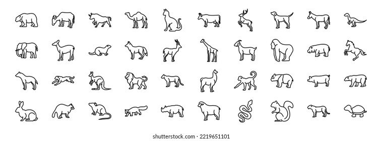 Collection of icons related to Animal body, including icons like Bear, dog, Dinosaur, Cow and more. vector illustrations, Pixel Perfect set