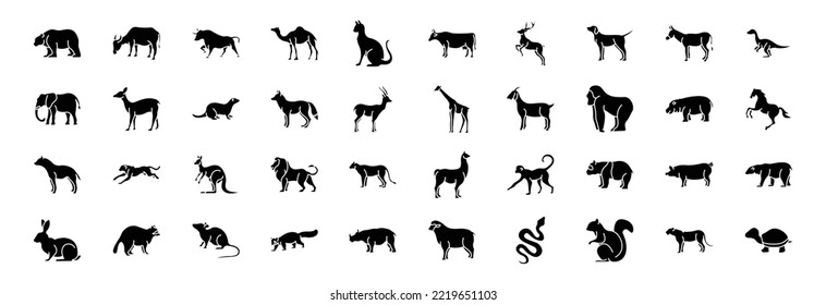 Collection of icons related to Animal body, including icons like Bear, dog, Dinosaur, Cow and more. vector illustrations, Pixel Perfect set