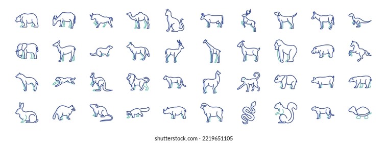 Collection of icons related to Animal body, including icons like Bear, dog, Dinosaur, Cow and more. vector illustrations, Pixel Perfect set