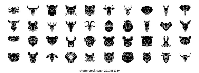 Collection of icons related to Animal Faces, including icons like Dog, Elephant, Cat, Camel and more. vector illustrations, Pixel Perfect set
