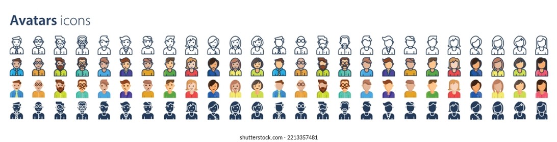 
Collection of icons related to Avatar and user profile, including icons like Man, woman, girl, boy and more. vector illustrations, Pixel Perfect