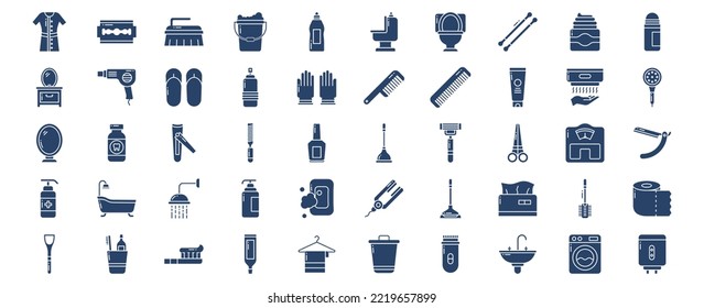 Collection of icons related to Bathroom and toilet accessories, including icons like nn and more. vector illustrations, Pixel Perfect set
