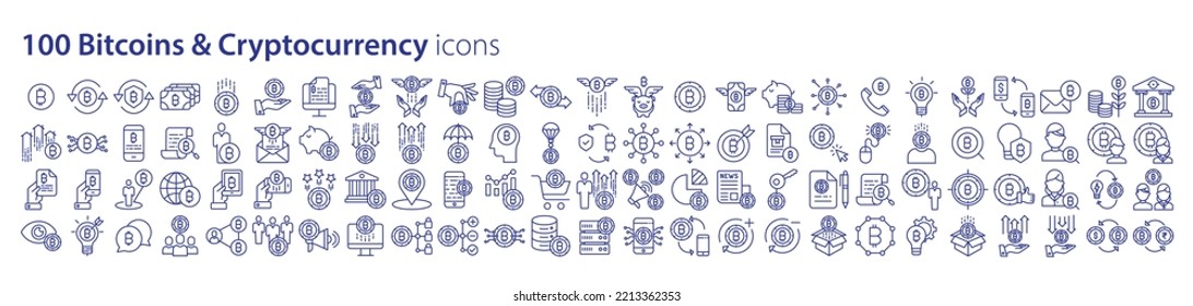 Collection Of Icons Related To Bitcoin And Cryptocurrency, Including Icons Like Key, Transaction, Payment, Buy, Sell And More. Vector Illustrations, Pixel Perfect