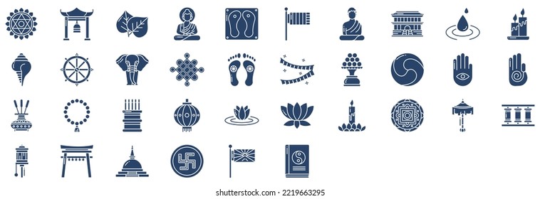 
Collection of icons related to Buddhism, including icons like Bell, Flag, Monk  and more. vector illustrations, Pixel Perfect set
