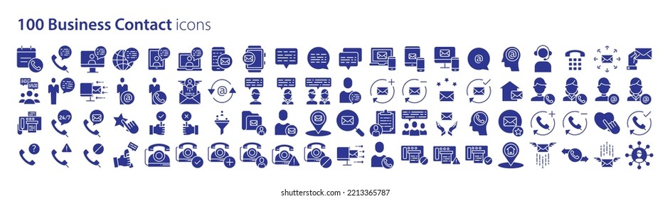 Collection of icons related to Business contact information, including icons like Phone chat, Email, Support, Contacts and more. vector illustrations, Pixel Perfect