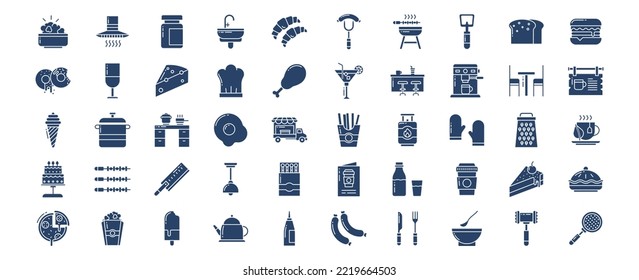 Collection of icons related to Cafe and restaurant, including icons like  Rice bowl, Chef, Pastry and more. vector illustrations, Pixel Perfect set

