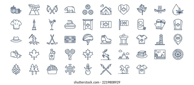 Colección de iconos relacionados con el país de Canadá , incluyendo íconos como Moose, Location, Nature y más. ilustraciones vectoriales, conjunto Pixel Perfect