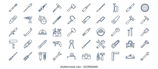 
Collection of icons related to Carpentry tools, including icons like Bradawl, Axe, Drill, Circular Saw and more. vector illustrations, Pixel Perfect set
