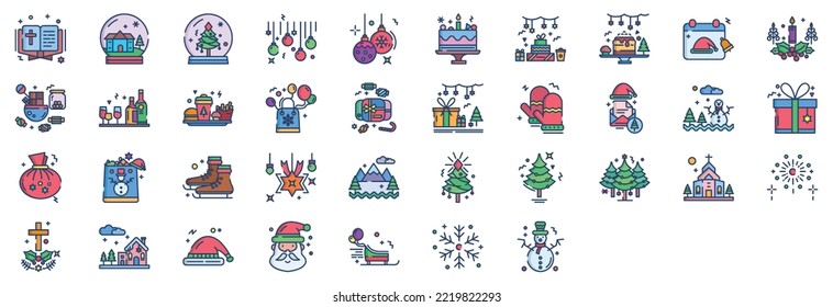 Collection of icons related to Christmas, including icons like Bible, Christmas balls, gift and more. vector illustrations, Pixel Perfect set