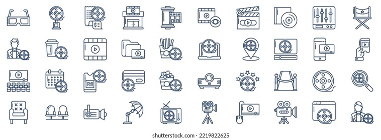 Collection of icons related to Cinema and movie theater, including icons like Award, Director, Film and more. vector illustrations, Pixel Perfect set