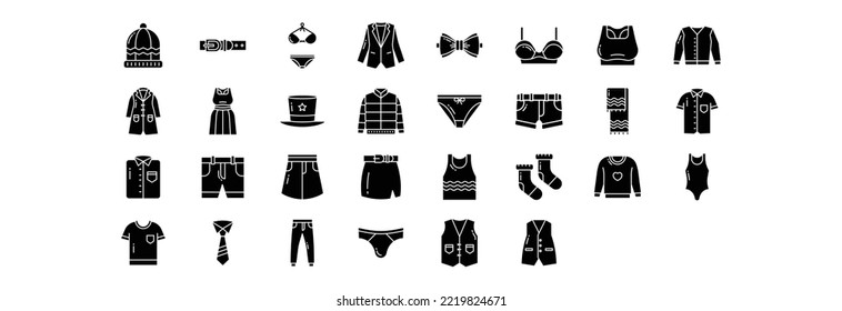 
Collection of icons related to Clothes and dress, including icons like Beanie, Belt, Blazer, Bow and more. vector illustrations, Pixel Perfect set