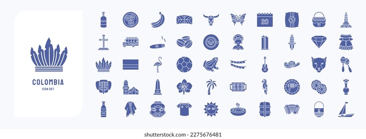 Collection of icons related to Colombia country and culture icon set 
