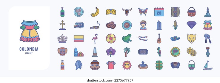 Collection of icons related to Colombia country and culture icon set 
