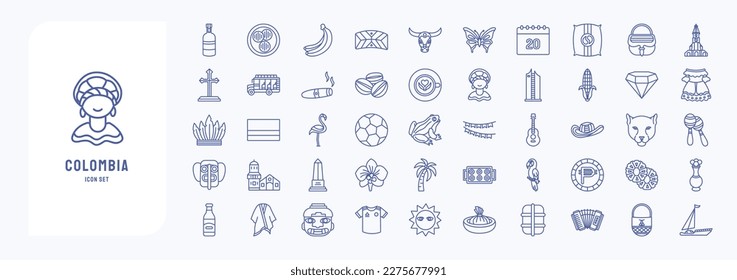 Collection of icons related to Colombia country and culture icon set 
