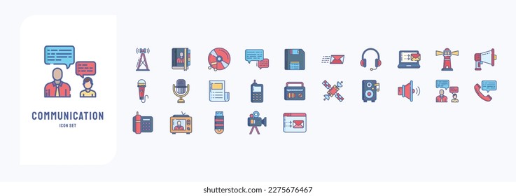 Collection of icons related to Communication, including icons like Antenna, Book, Chat, Diskette and more