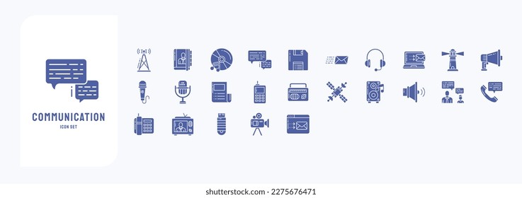 Collection of icons related to Communication, including icons like Antenna, Book, Chat, Diskette and more