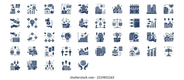Collection of icons related to Crowdfunding, including icons like Analytics, Bank, Banker, Business and more. vector illustrations, Pixel Perfect set
