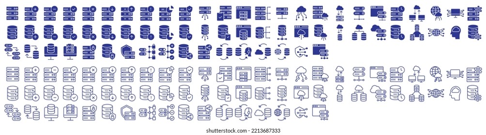 Colección de iconos relacionados con Base de datos y Web Hosting, incluidos iconos como Descarga del servidor, Carga, Seguridad y más. ilustraciones vectoriales, Pixel Perfect
