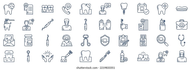 Collection of icons related to Dental health, including icons like Bacteria, Bill, Braces, Call and more. vector illustrations, Pixel Perfect set