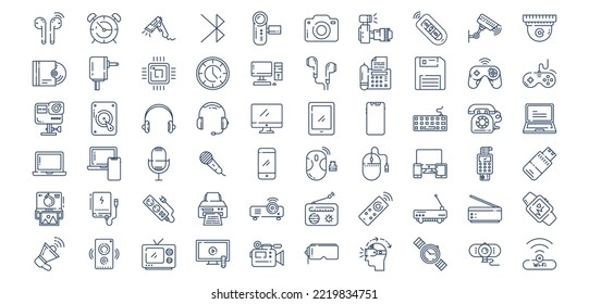 
Collection of icons related to Devices and gadgets, including icons like Alarm, Bluetooth, Camera, Chip and more. vector illustrations, Pixel Perfect set
