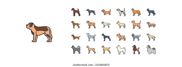 
Collection of icons related to Dog Breeds, including icons like Airedale, American Staffordshire and more. vector illustrations, Pixel Perfect set