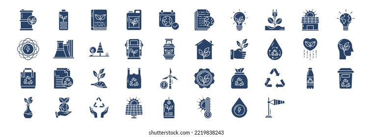 Collection of icons related to Ecology, including icons like Eco, Document, Battery and more. vector illustrations, Pixel Perfect set
