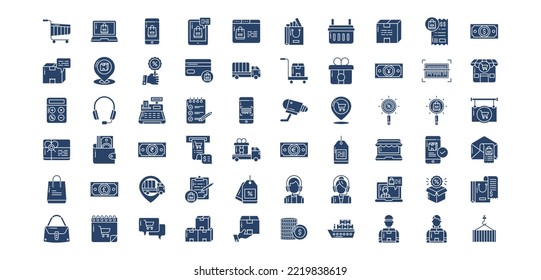 
Collection of icons related to E-commerce, including icons like Cart, Bag, Shop, Online,  and more. vector illustrations, Pixel Perfect set